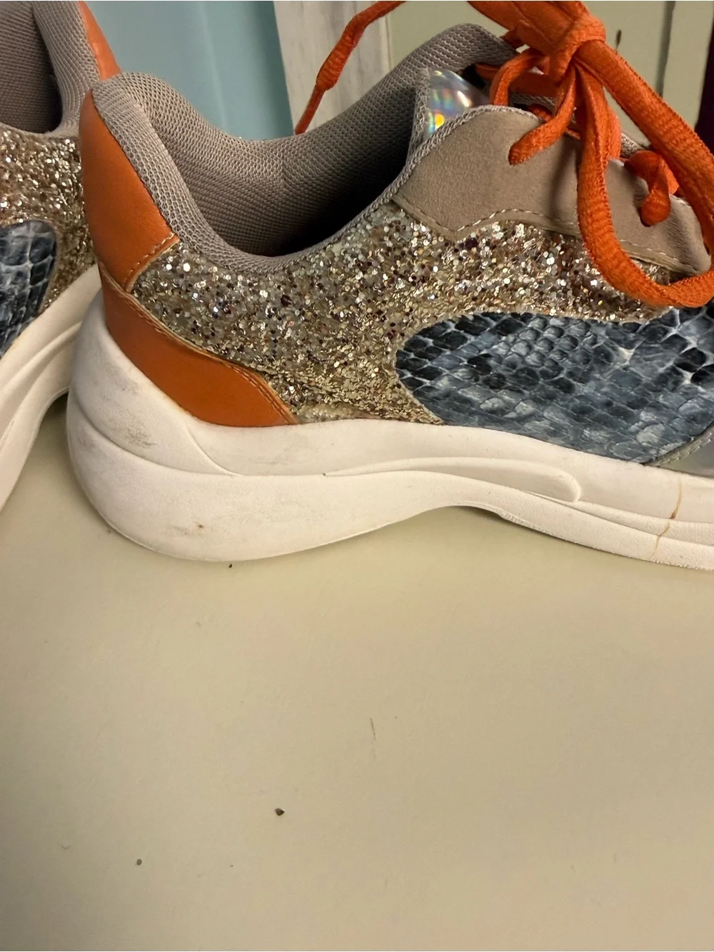 torrid Chunky Sneaker in Orange, Gold, Silver, Taupe